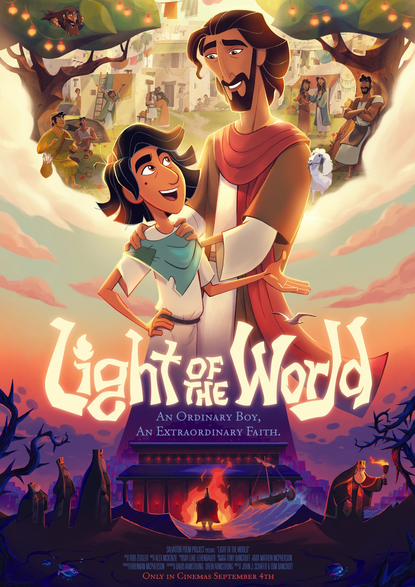 A movie poster of Light of the World. Starring David Kaye, Adam Kozlick, Jonathan J Tibbs. Release date 04 09 2025.